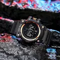 Men's waterproof sports electronic watch in black and rose gold with large digital display - Brown