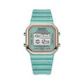 Reloj deportivo digital cuadrado minimalista con correa verde azulado y bisel de oro rosa - Cian