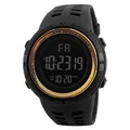 Waterproof men's digital sports watch in all-black featuring alarm and calendar functions - Gold