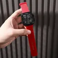 Red digital sports watch for outdoors featuring waterproof casing and luminous display - Red