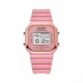 Square pink digital sports watch with rose gold trim and luminescent display for youth - Pink