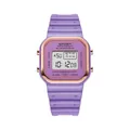 Purple square digital electronic sports watch with rose gold trim and resin strap - Purple