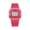 Pink square digital sports watch with rose gold bezel and multi-function display - Red