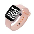 Rosa Silikon LED Digital Sportuhr für Kinder mit wasserdichtem quadratischem Display - Rosa Band Weißes Licht
