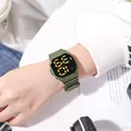 Army green LED digital sport watch with large display worn on wrist for students - Dark Green