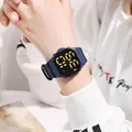 Minimalist blue digital LED watch with square face and silicone strap for active students - Sapphire Blue