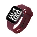 Minimalistische dunkelrote LED-Digitaluhr für Kinder mit wasserdichtem Silikonarmband und Herz - Dunkelrotes Band Weißes Licht