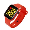 Rote LED-Sportuhr für Kinder mit schwarzem quadratischem Digitaldisplay aus Silikon - Orangenes Band Gelbes Licht