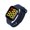 Minimalistische dunkelblaue LED-Digitaluhr für Kinder mit wasserfestem Silikon-Sportarmband - Dunkelblaues Band Gelbes Licht