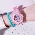 Reloj deportivo digital rosa multifuncional e impermeable con pantalla luminosa para adultos - Rosa