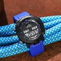 Detailed view of black and blue outdoor sports digital watch on a rope - Blue
