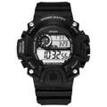 Close-up of black multi-function digital sports watch for men with large LCD display - Black (1819)