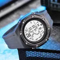 Detailed view of a gray men's digital sports watch with multi-functional display - Gray