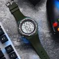 Macro view of military green waterproof sports digital watch for men in tech setting - Army Green