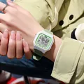 Stijlvol minimalistisch vierkant LED digitaal sporthorloge met lichtgroene siliconen band - Groen