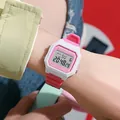 Stijlvol wit vierkant digitaal horloge met roze siliconen bandje voor dames en meisjes - Rozerood