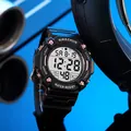 Close-up of a digital sports watch with black strap and rose gold accents - Rose Gold