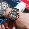 Reloj digital deportivo impermeable para hombre con esfera de oro rosa y correa negra - Estilo Oro Rosa / Rosa oro