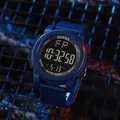 Blue waterproof digital sports watch with luminous display and large black dial face - Blue