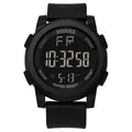 Waterproof digital sports watch with luminous display and large black round dial - Black