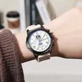 Reloj de cuarzo impermeable para hombre con esfera multifunción y correa beige - Caqui