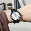Reloj de cuarzo multifunción de lujo para hombre con correa de silicona negra y esfera blanca - Negro