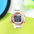 Multifunctional waterproof digital watch for girls in white with rose gold bezel - White