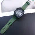 Olive green military digital sports watch with square black case and LED display - Green