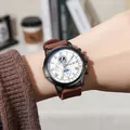 Reloj de cuarzo para hombre con correa de silicona marrón y esfera blanca elegante - Marrón