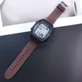 Minimalist square digital sports watch with brown silicone strap and waterproof case - Coffee