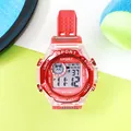 Vibrant red children's digital sports watch with waterproof rating and multi-function display - Red