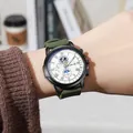 Reloj de cuarzo multifunción para hombre con fecha y correa de caucho verde oliva - Verde