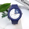Blue sports quartz watch for students featuring a cycling motif on a white and blue dial - Blue