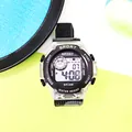 Reloj digital deportivo impermeable para niñas con correa de camuflaje y pantalla luz - Negro