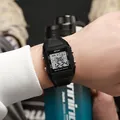Black waterproof digital sports watch with LED luminous display for men and teenagers - Black