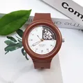 Stylish brown large dial quartz watch for students with creative cycling illustration - Coffee