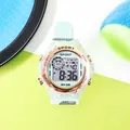 Reloj deportivo digital impermeable verde menta para niñas con bisel de oro rosa - Azul claro