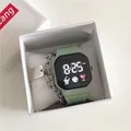 Minimalist mint green digital watch set with silver chain bracelet in a white gift box - Matcha Green