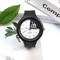 Student sports watch with large black dial and cartoon cycling pattern - Black