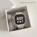 White digital watch with astronaut display in a minimalist gift box with bracelet - Square Set (With Bracelet) / White