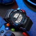 Multifunctional waterproof digital sports watch with round dial and black rubber strap for men - Light Blue