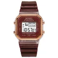 Reloj digital deportivo cuadrado marrón con bisel de oro rosa para mujer - Marrón