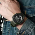 Durable olive green men's outdoor digital sports watch with waterproof display - Green