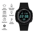 Minimalist black digital sports watch with multifunctional display and waterproof strap - Black