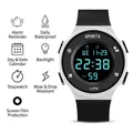 Multifunctional waterproof digital sports watch with backlight for teenagers and kids - White Black