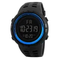 Men's multi-function digital sports watch featuring a large display and blue accents - Electronic Watch / Blue