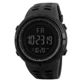 Black men's multi-functional digital sports watch with large LED display screen - Electronic Watch / Black