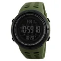Sporty men's digital watch with olive green strap and large LCD screen display - Electronic Watch / Green
