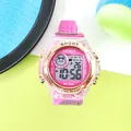 Reloj deportivo digital rosa para niños con funciones impermeables e ícono de gato - Rosa rojo