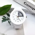 White minimalist student analog watch with sport bike illustration and quartz movement - White